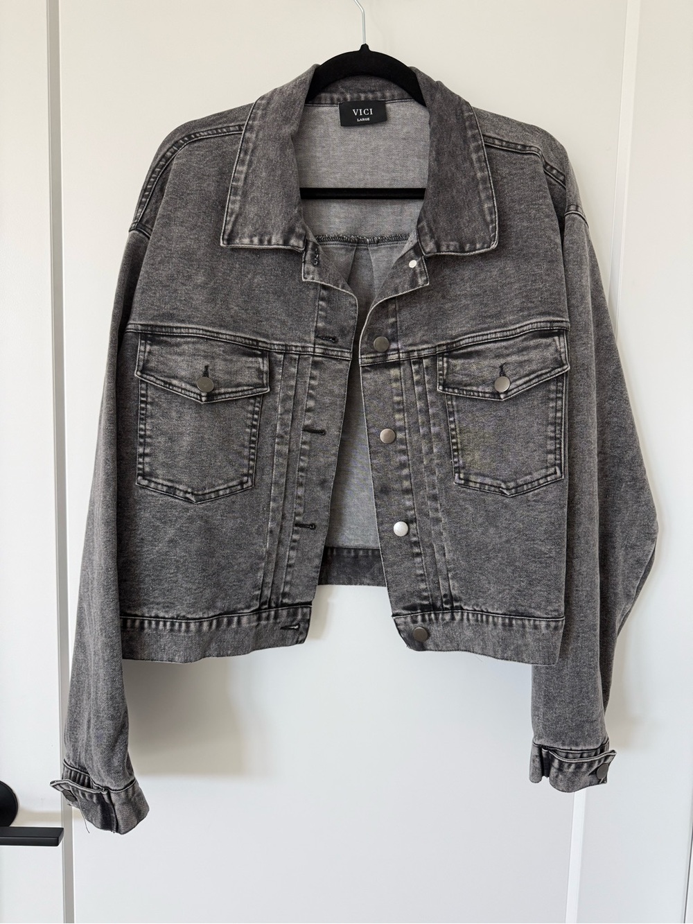 VICI Washed Gray Cropped Denim Jacket